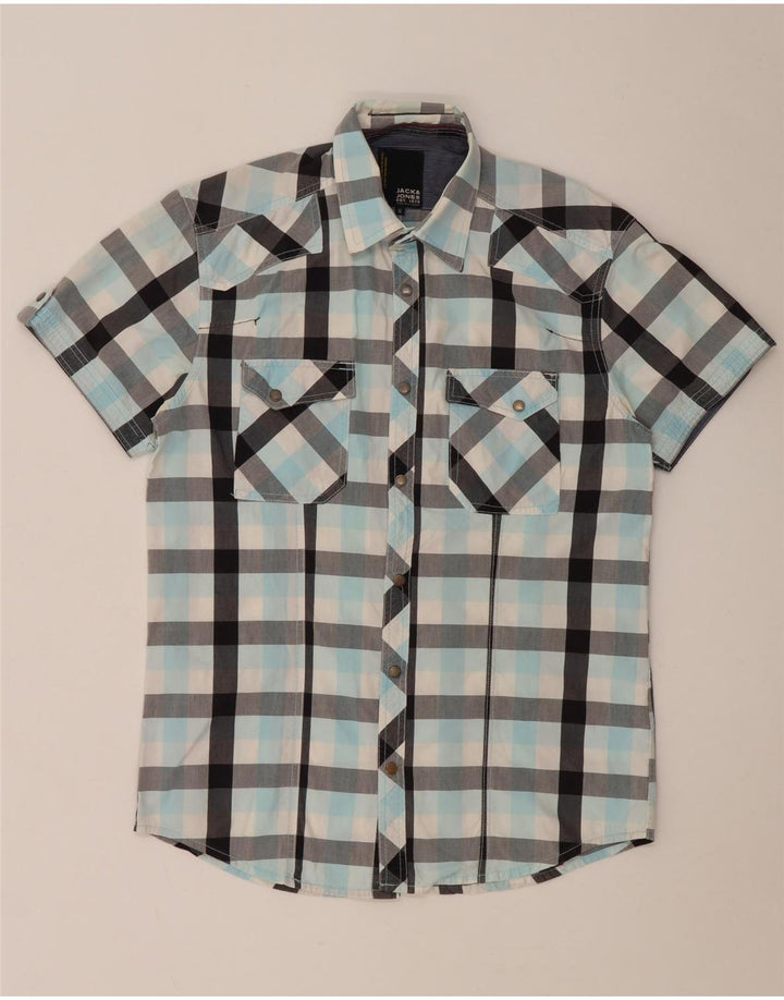 Cămașă Jack & Jones bărbătească cu mânecă scurtă din bumbac cu mâneci scurte turcoaz mediu