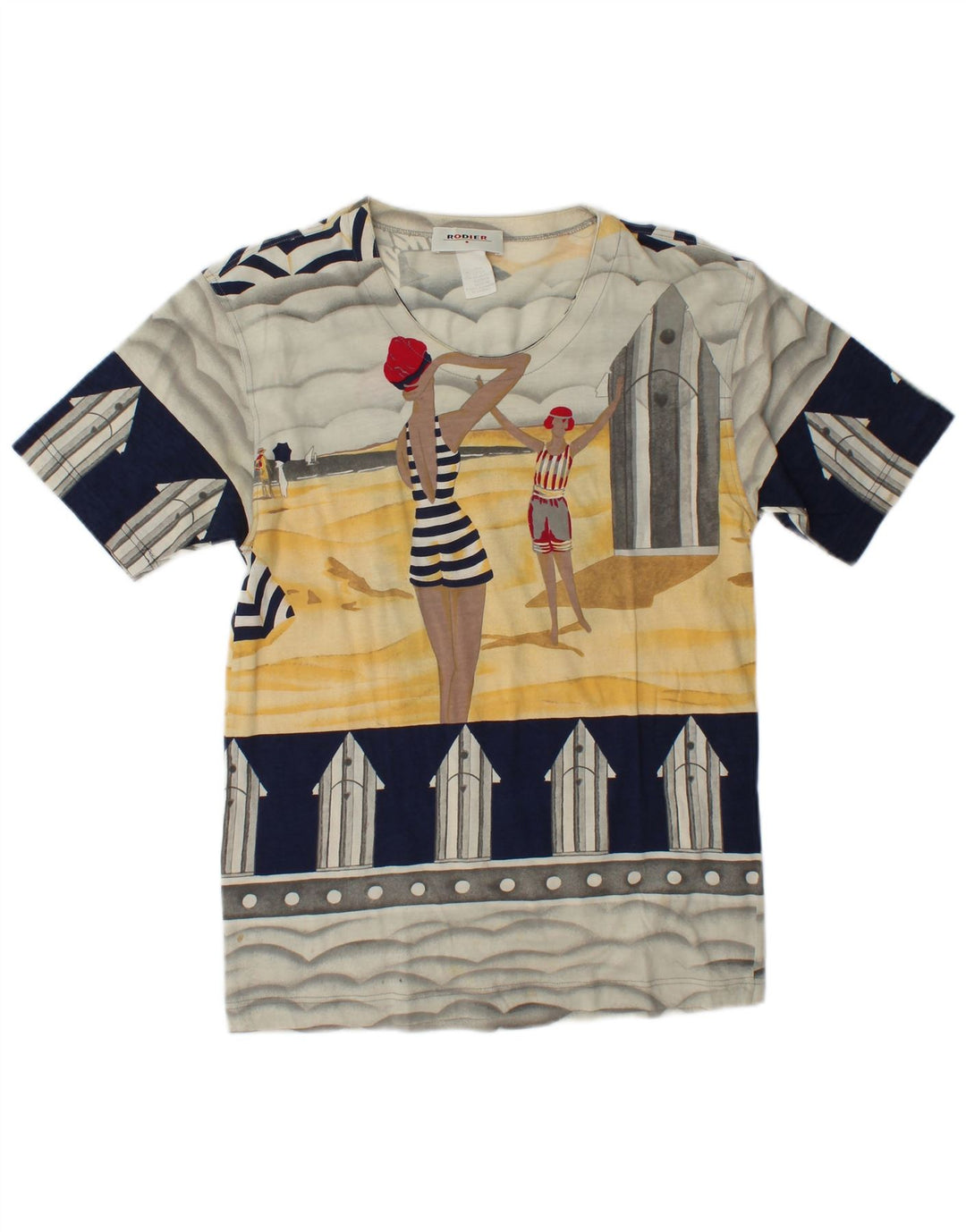 Rodier Womens Graphic T-Shirt Top UK 12 Medium Multicoloured Cotton