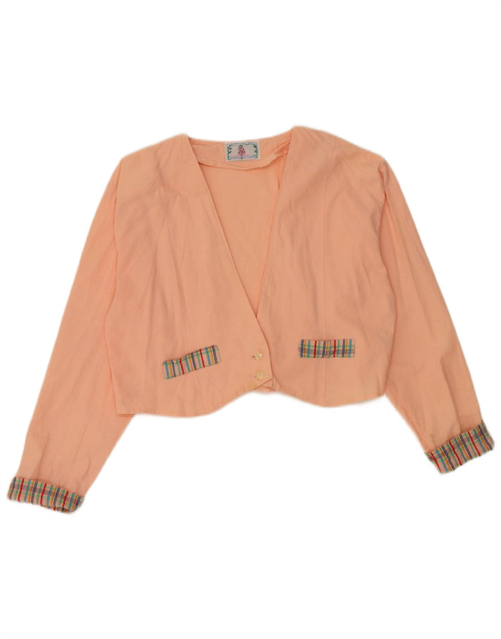 VINTAGE Womens Crop 2 Button Blazer Jacket UK 14 Medium Pink Cotton