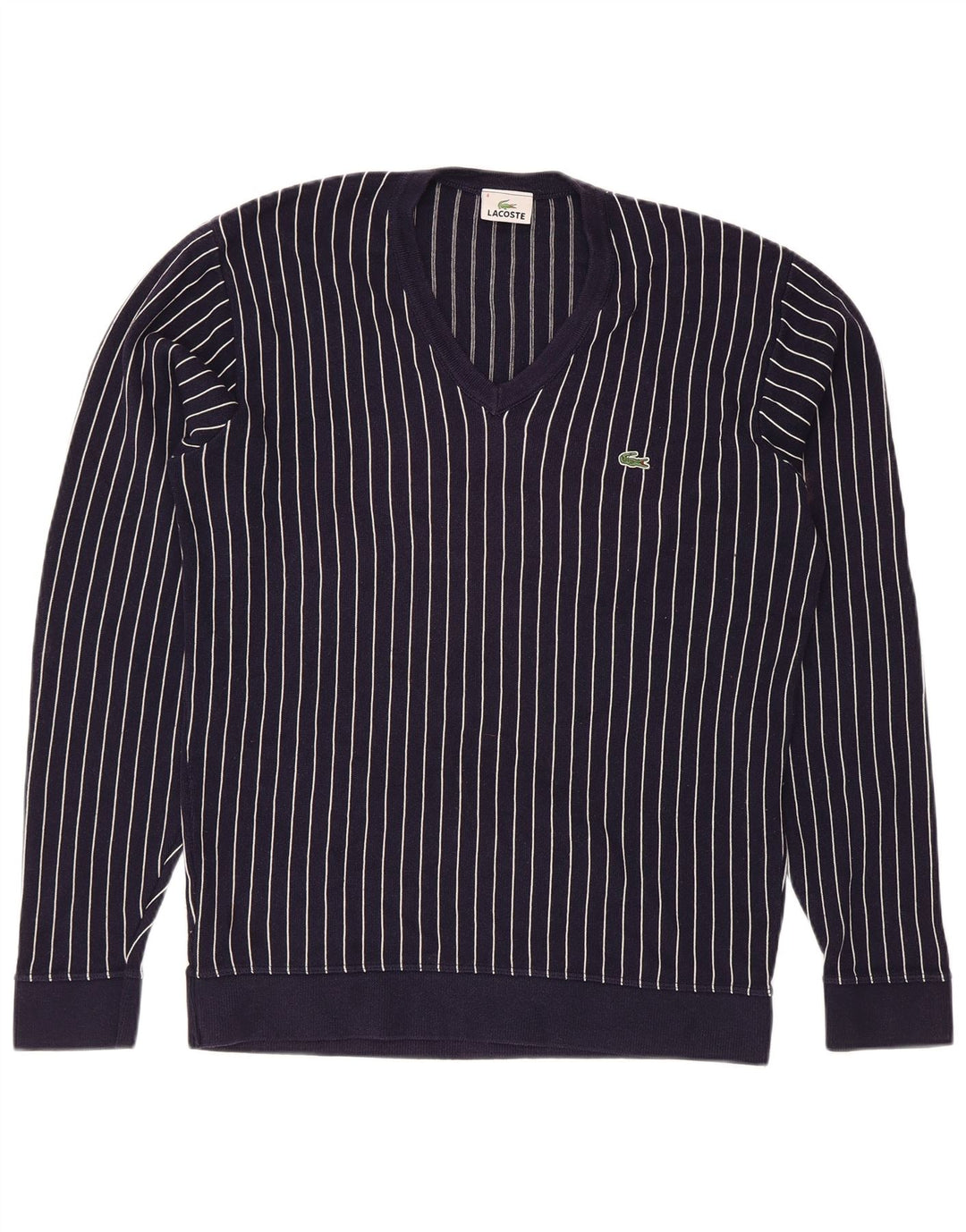 Pulover pentru bărbați Lacoste cu decolteu în V, mărime 4, mediu, bleumarin, în dungi