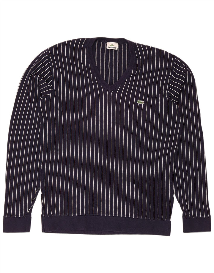 Pulover pentru bărbați Lacoste cu decolteu în V, mărime 4, mediu, bleumarin, în dungi