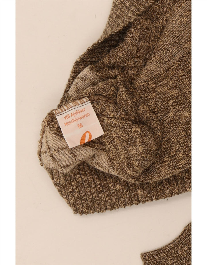 Pulover VINTAGE pentru bărbați cu gât roșu IT 56 2XL maro cu dungi