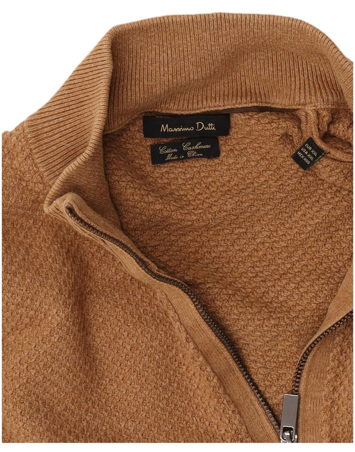 Pulover Massimo Dutti pentru bărbați, cu fermoar și gât, bumbac maro 2XL
