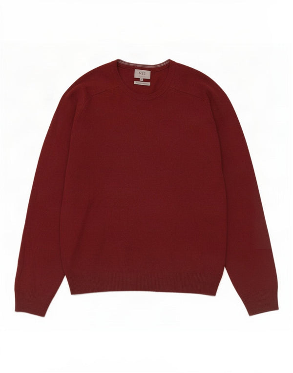 Marks & Spencer Mens Crew Neck Jumper Sweater XL Red Wool