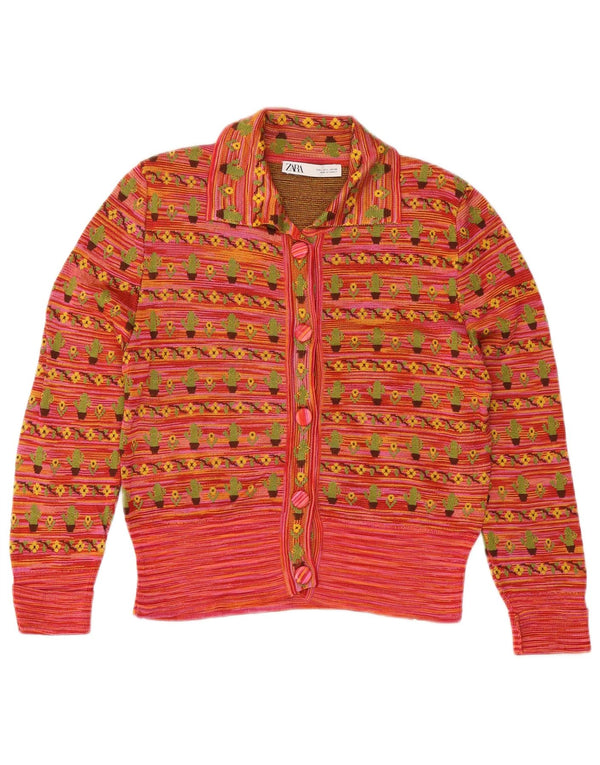 Pulover Bolero pentru femei cu mâneci 3/4 ZARA UK 14 mare, roșu, viscoză florală