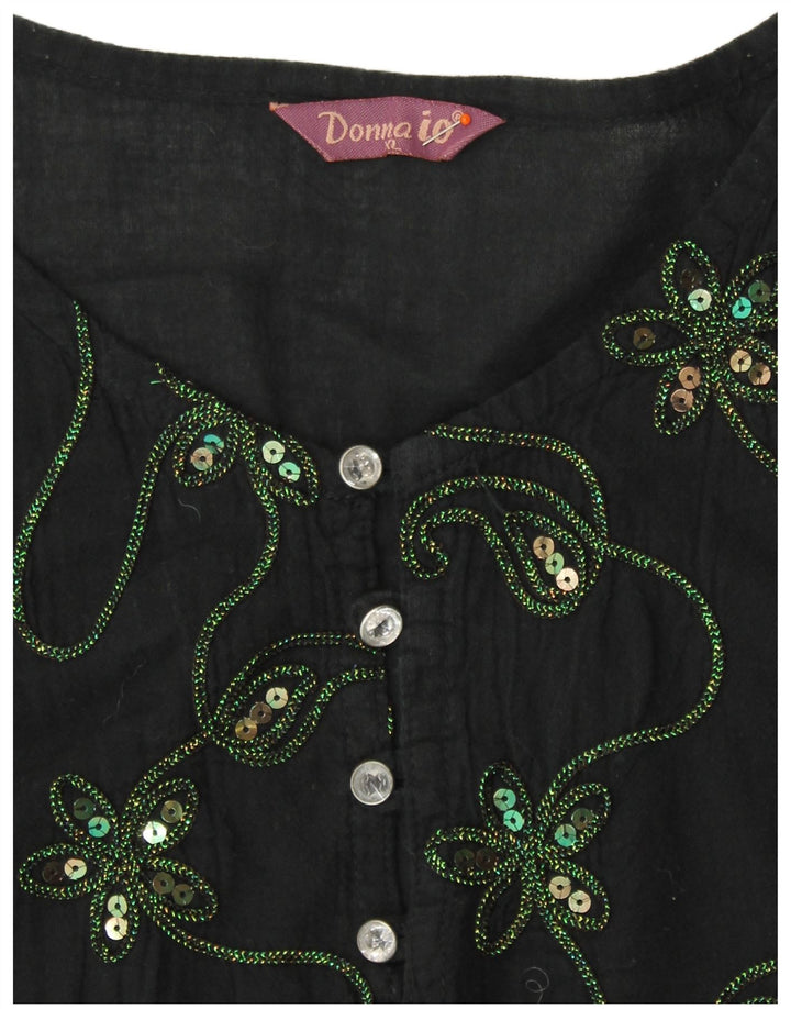 VINTAGE Rochie tunică cu mâneci 3/4 pentru femei UK 18 XL Negru Floral