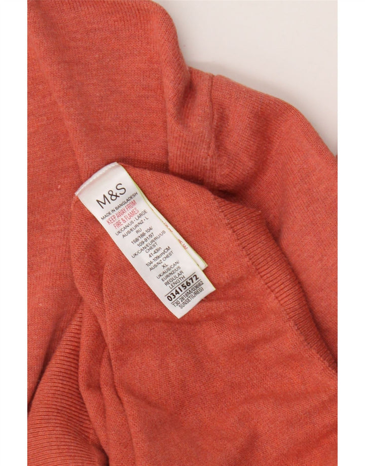 Pulover cu decolteu în V pentru bărbați Marks & Spencer, bumbac mare portocaliu