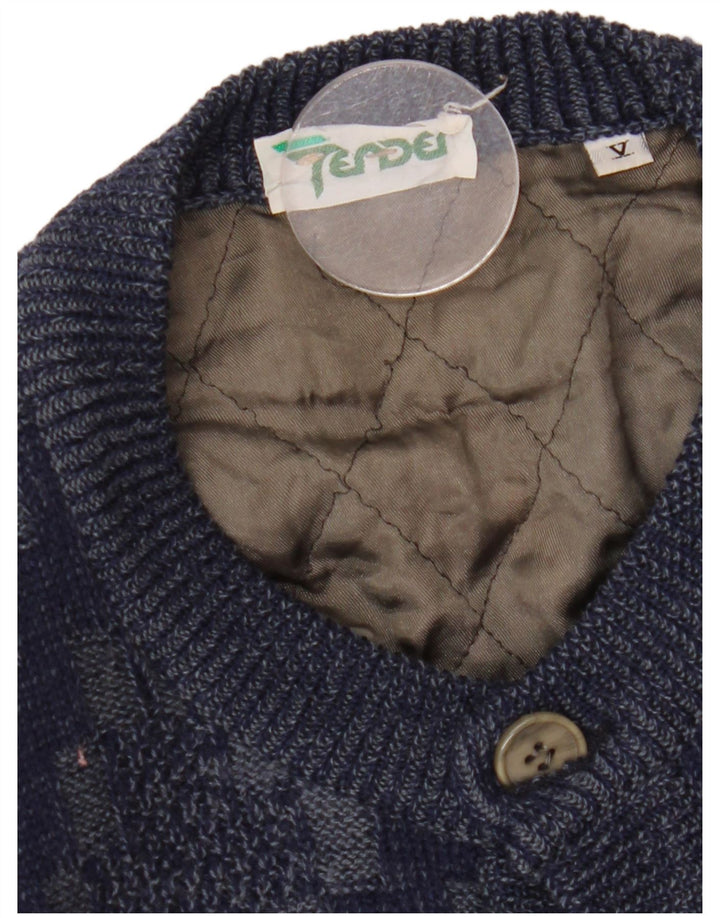 Pulover cardigan pentru bărbați VINTAGE, mare, din viscoză geometrică, albastru