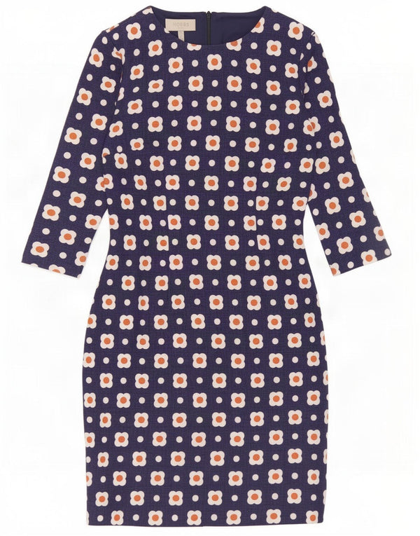 Rochie Hobbs pentru femei cu mâneci 3/4 UK 8, bumbac floral, albastru marin mic