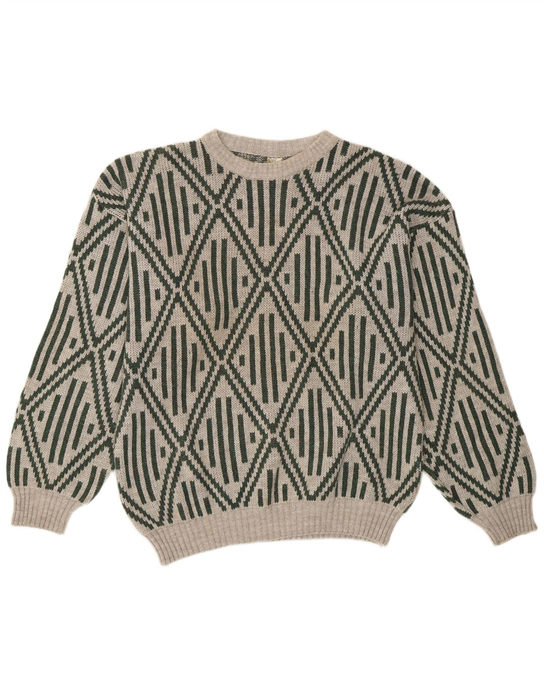 Pulover vintage pentru bărbați cu gâtul turnat, acrilic geometric, gri mediu
