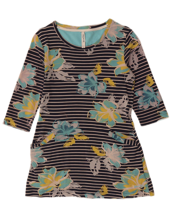 WEIRD FISH Top pentru femei cu mâneci 3/4 UK 10 mic, albastru marin, bumbac floral