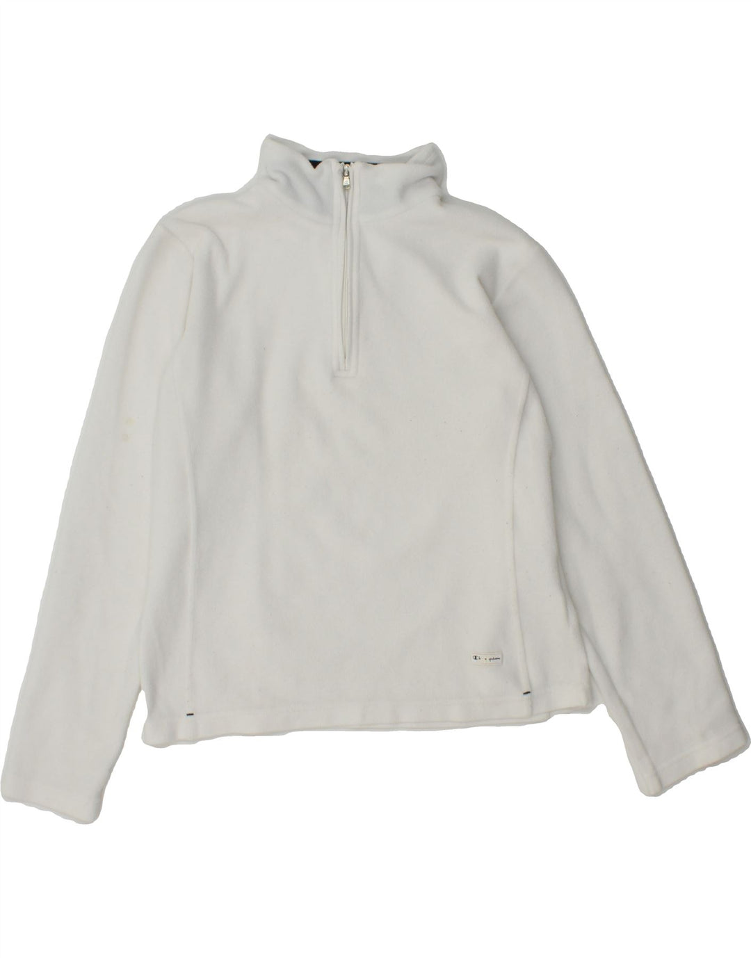 CHAMPION Womens Crop Zip Neck Fleece Jumper UK 10 Small White Polyester Vintage Champion and Second-Hand Champion from Messina Hembry 