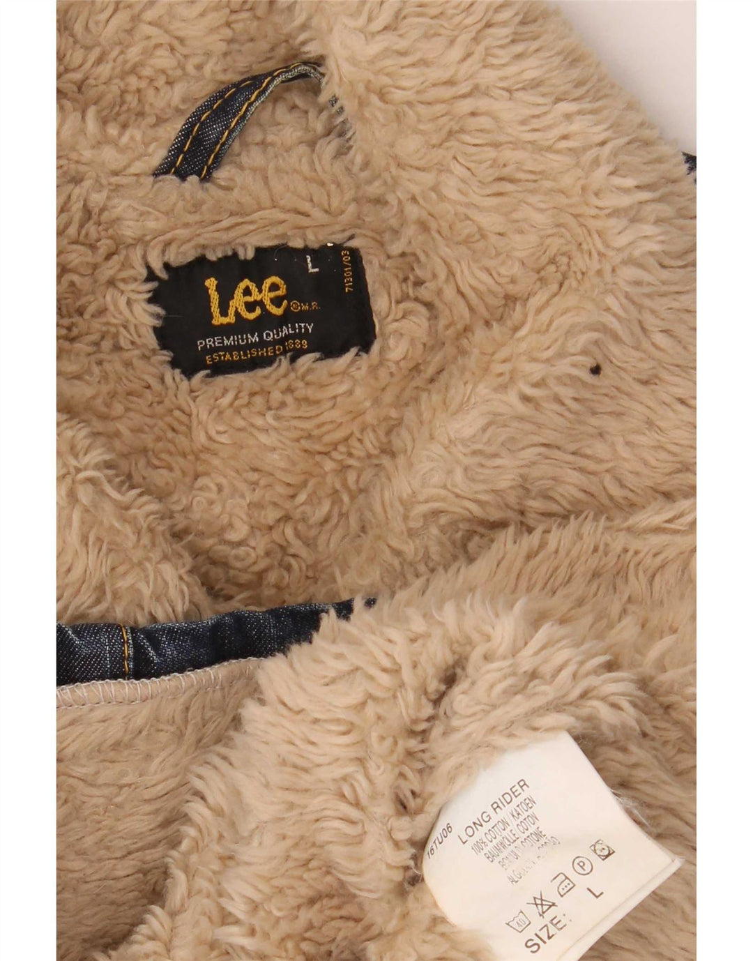 Jachetă Sherpa de blugi pentru femei Lee UK 14, mare, albastru, bumbac