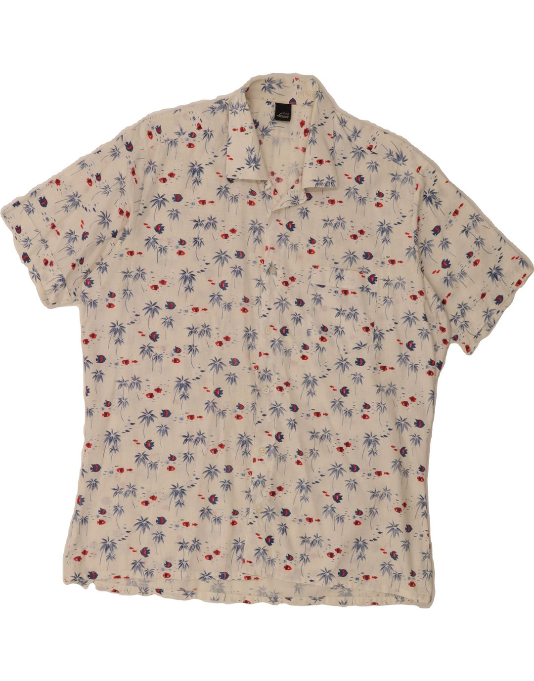 LEONARDO Mens Short Sleeve Shirt Size 41 Large White Cotton Hawaiian Vintage Leonardo and Second-Hand Leonardo from Messina Hembry 