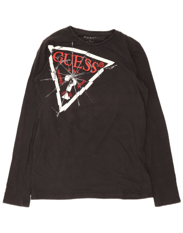 Guess Boys Top grafic cu mânecă lungă 15-16 ani, negru