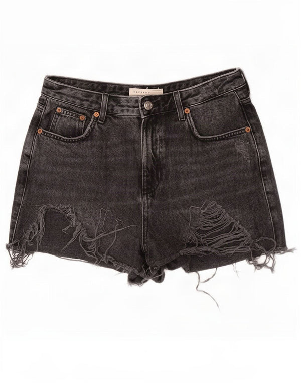 Pantaloni scurți din denim învechit pentru femei Topshop Mom UK 12 Medium W30 Bumbac gri