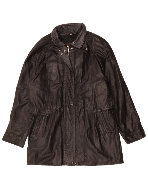 Palton supradimensionat din piele vintage pentru femei UK 16 mare negru