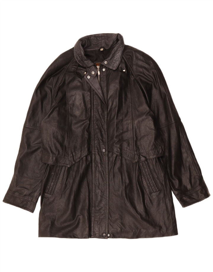 Palton supradimensionat din piele vintage pentru femei UK 16 mare negru