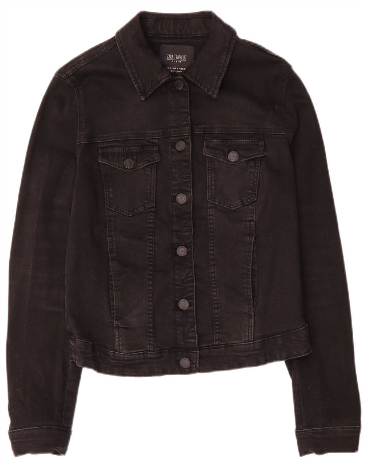 Jachetă de blugi Trafaluc Crop pentru femei Zara UK 12, bumbac mediu negru