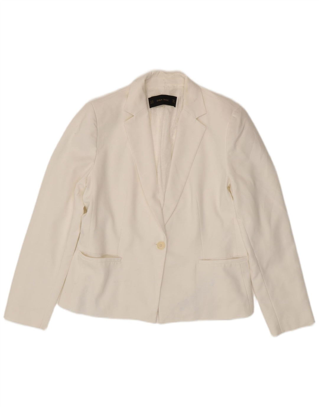 Jachetă ZARA pentru femei cu 1 nasture, UK 18 XL, poliester alb