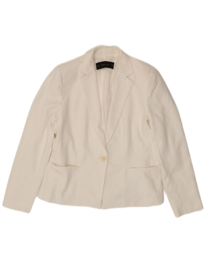 Jachetă ZARA pentru femei cu 1 nasture, UK 18 XL, poliester alb