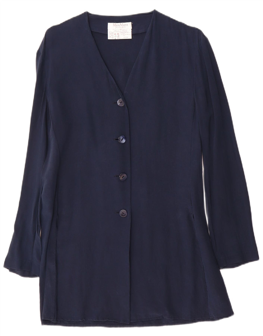 Jachetă Blazer pentru femei Max Mara cu 4 nasturi UK 14 Medium Bleumarin Mătase