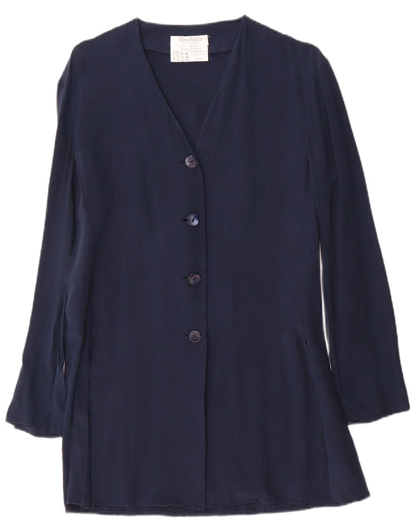 Jachetă Blazer pentru femei Max Mara cu 4 nasturi UK 14 Medium Bleumarin Mătase