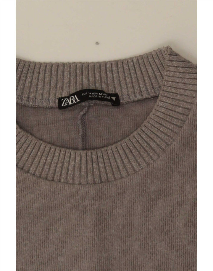 Pulover cu decolteu scurt pentru femei Zara UK 14 Gri mediu