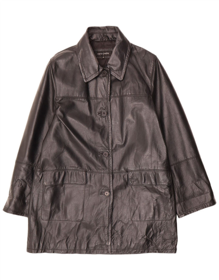 VINTAGE Womens Leather Coat IT 42 Medium Black Leather