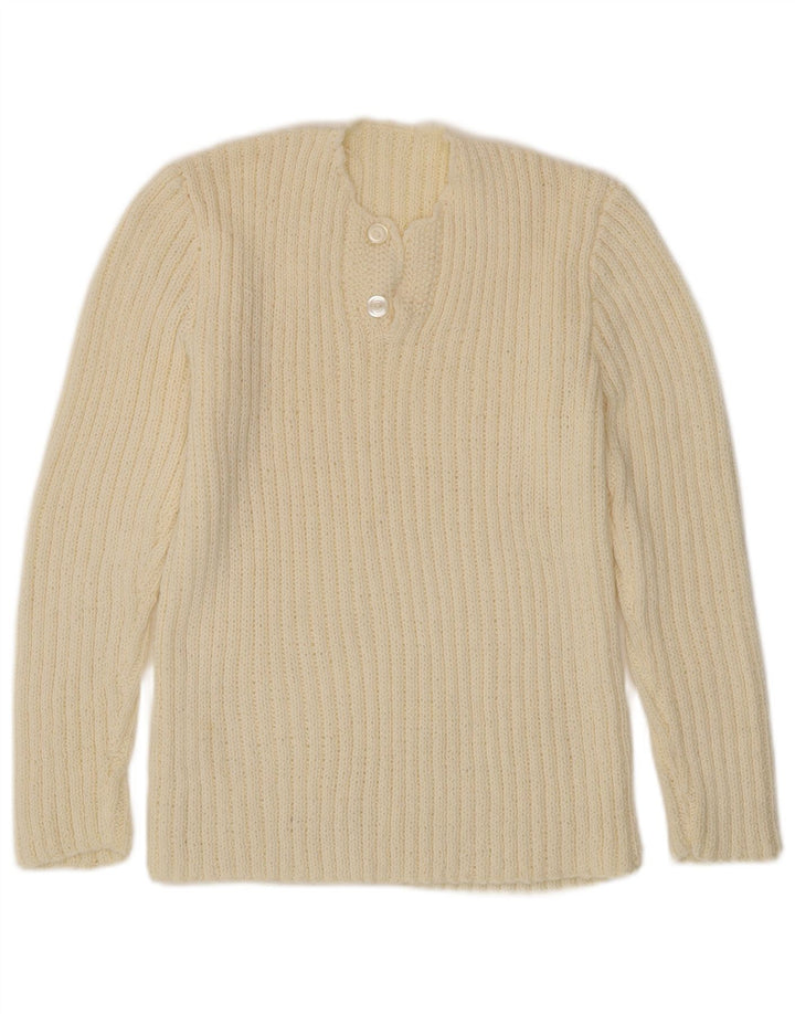 Pulover pentru femei VINTAGE cu gât cu nasturi UK 12 Medium Off White