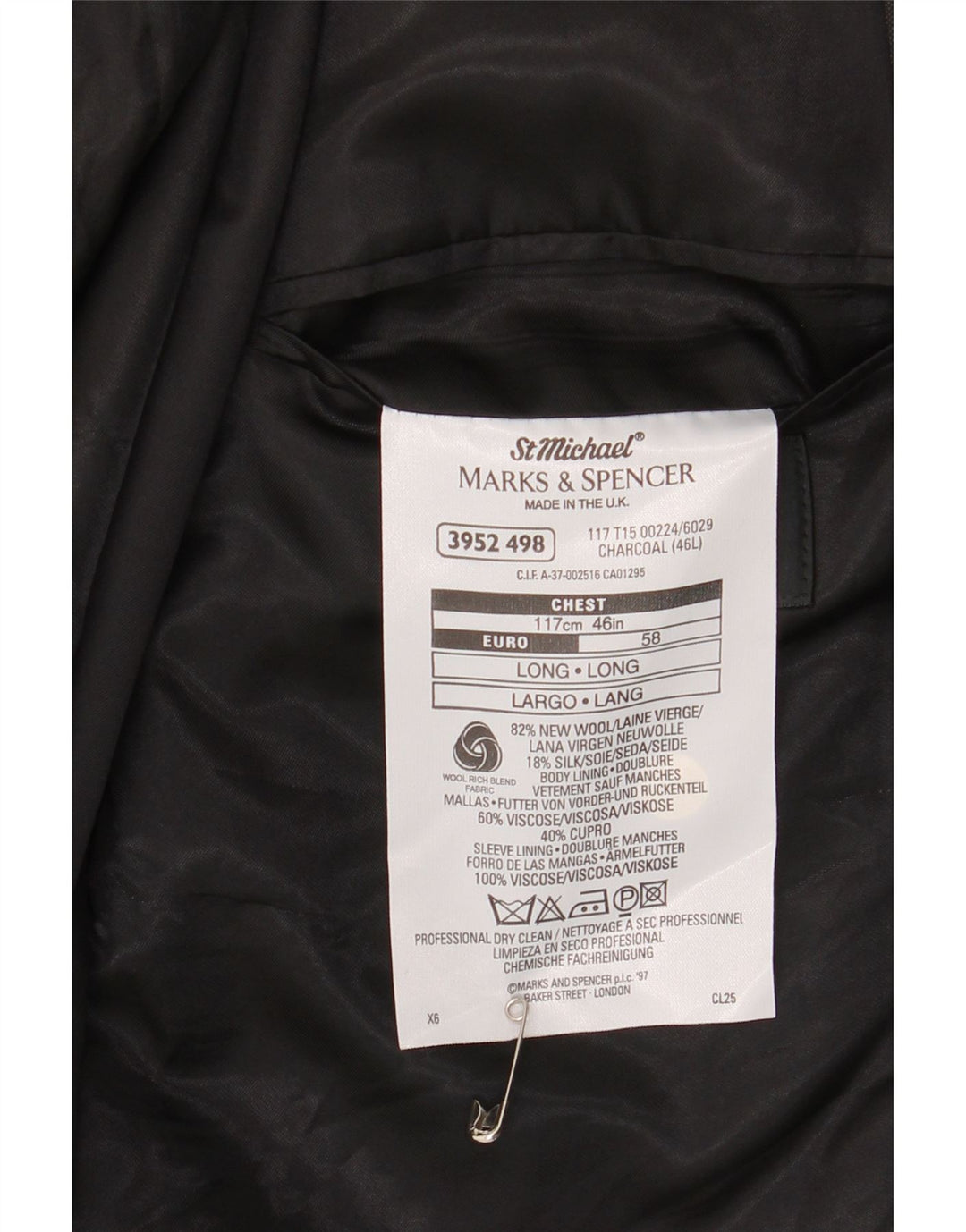 Jachetă pentru bărbați Marks & Spencer, lungă cu 2 nasturi, UK 46 XL, lână nouă, gri