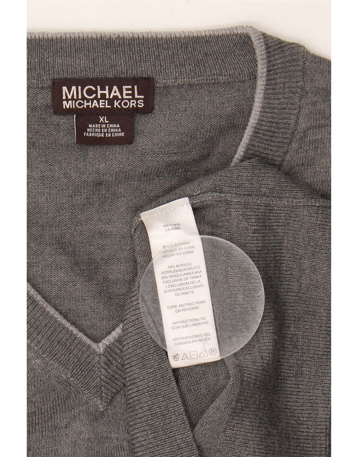 MICHAEL KORS Mens V-Neck Jumper Sweater XL Grey Acrylic Vintage Michael Kors and Second-Hand Michael Kors from Messina Hembry 