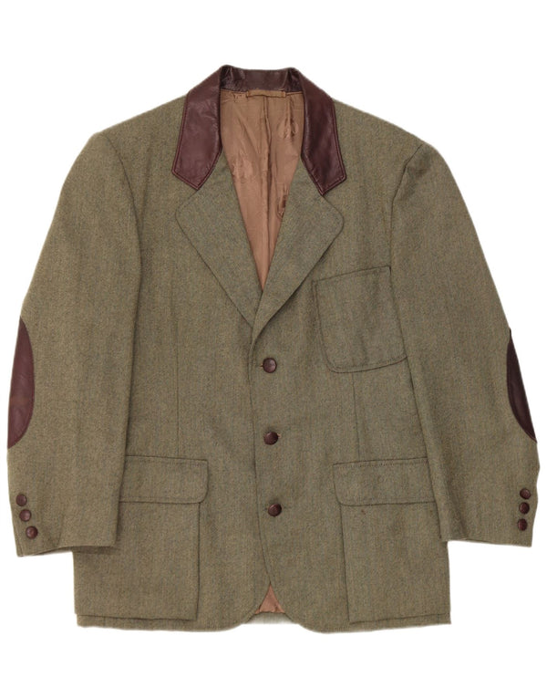 Jachetă vintage pentru bărbați cu 3 nasturi, UK 38 Medium Khaki Colorblock