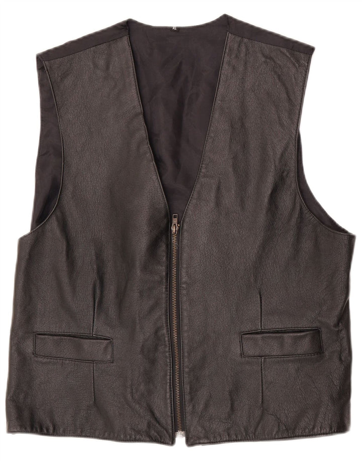 Vestă din piele vintage pentru bărbați XL din piele neagră