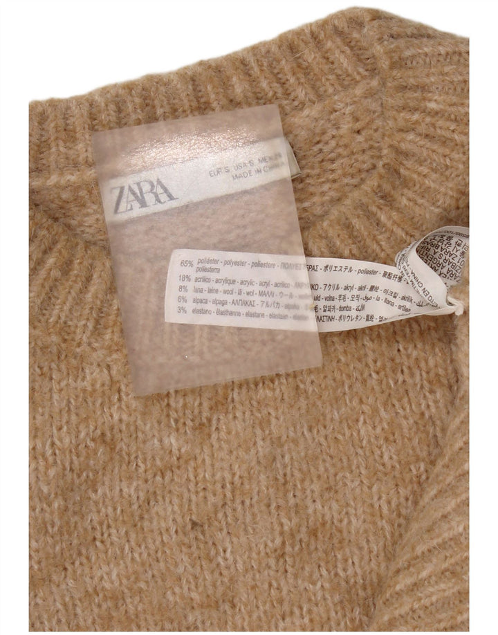 Pulover supradimensionat pentru femei Zara, cu gât crew, UK 10, poliester mic, bej