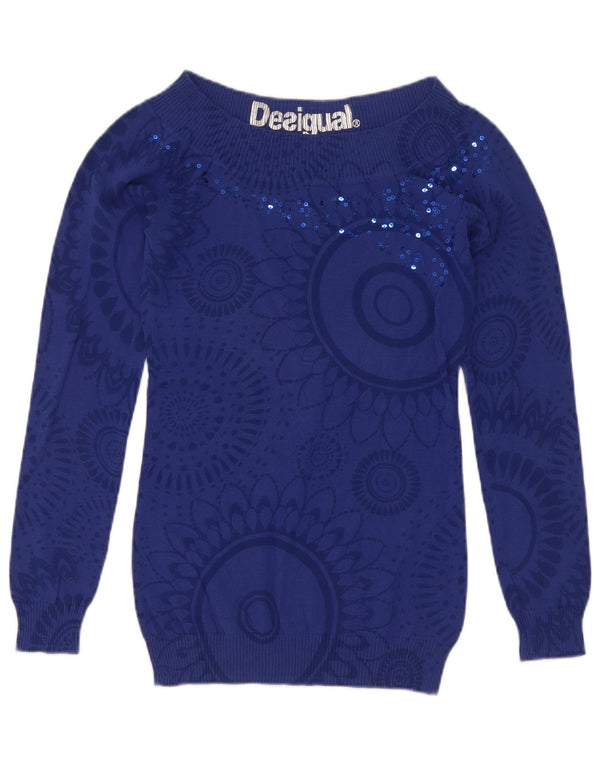 Pulover pentru femei Desigual cu gât de barcă UK 8 Small Paisley bleumarin