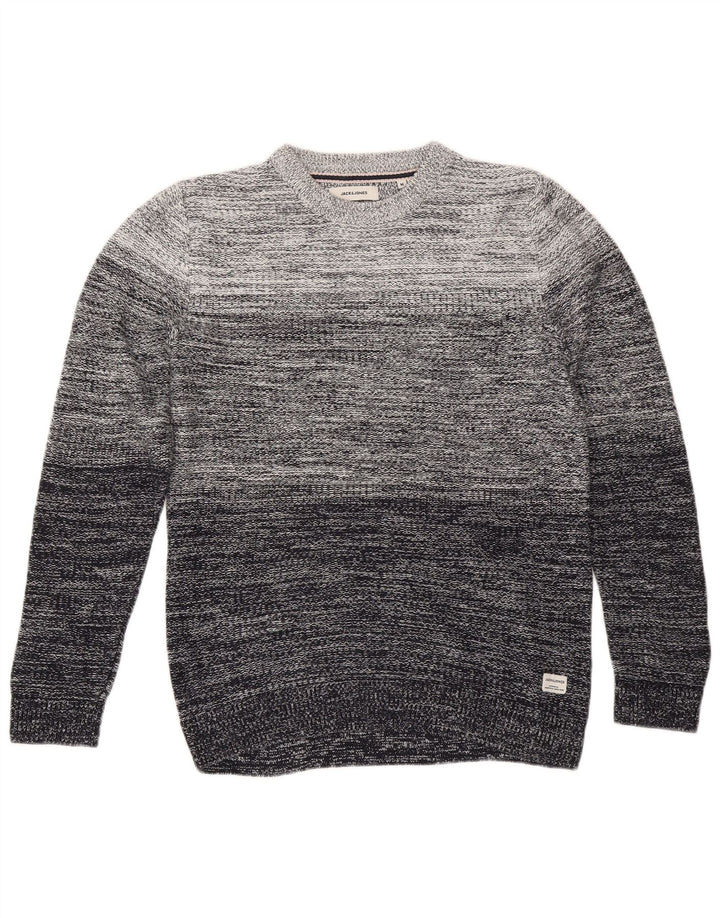 Pulover Jack & Jones pentru bărbați cu gât roșu, bumbac cu dungi, gri mediu