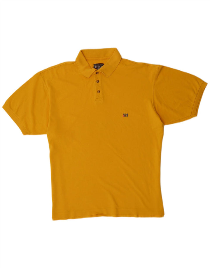 THINK PINK Mens Polo Shirt Large Yellow Cotton