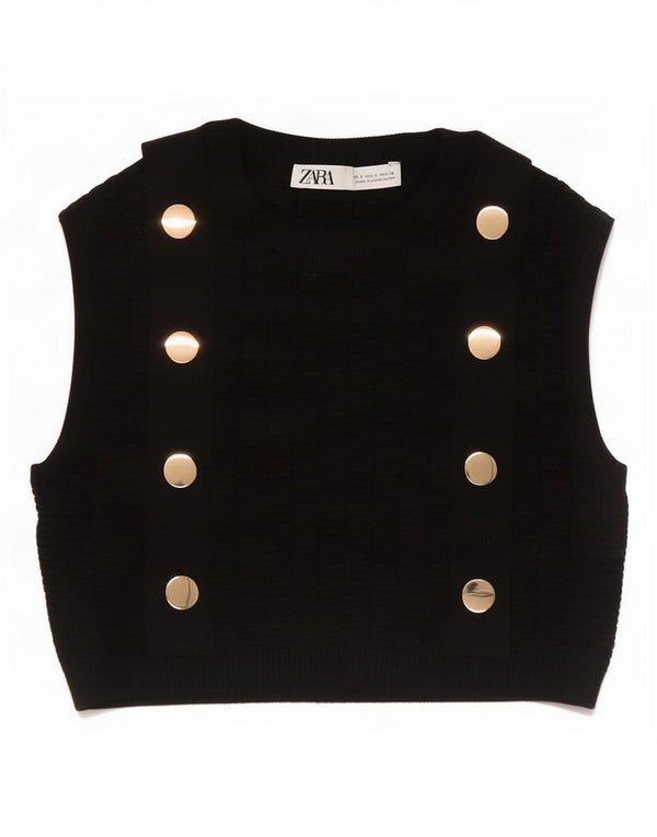 Zara femei Crop Vest Tank Top UK 4 XS Negru Viscoza