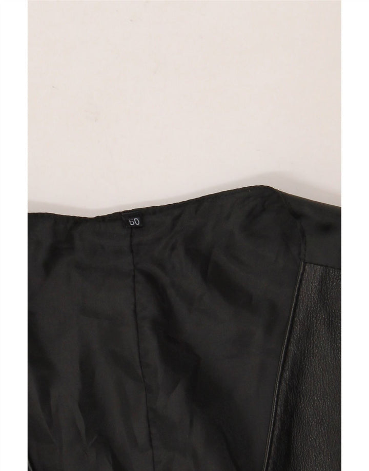Vestă vintage din piele pentru bărbați, neagră medie