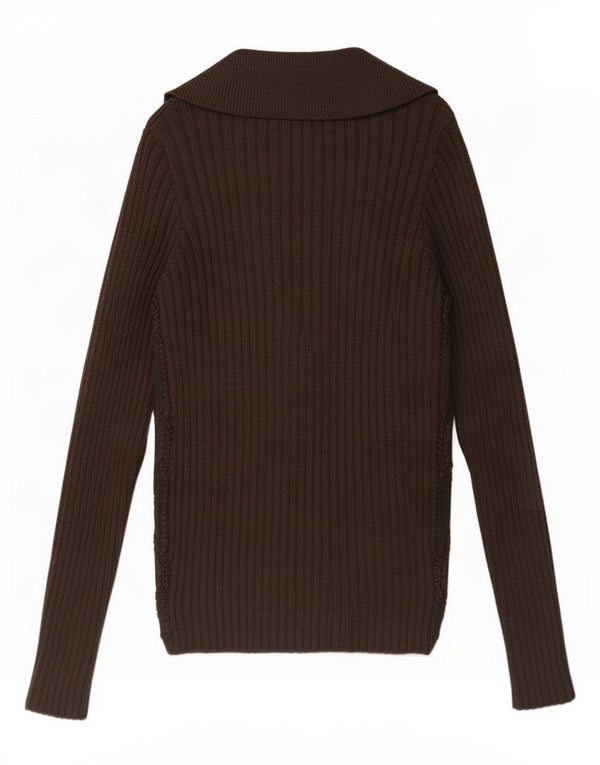 Rene Derhy Pulover Cardigan din piele intoarsa pentru femei UK 6/8 XS Lână maro