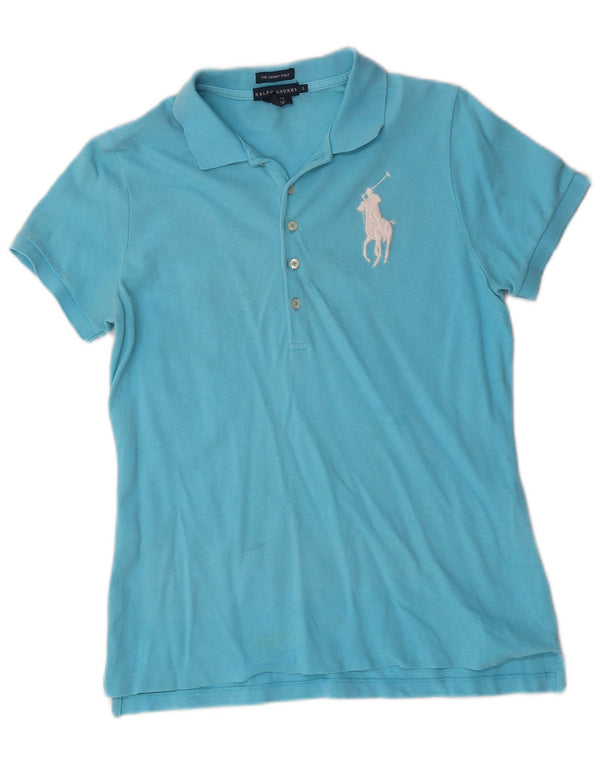Polo slim pentru femei Ralph Lauren UK 14 mare, albastru, bumbac