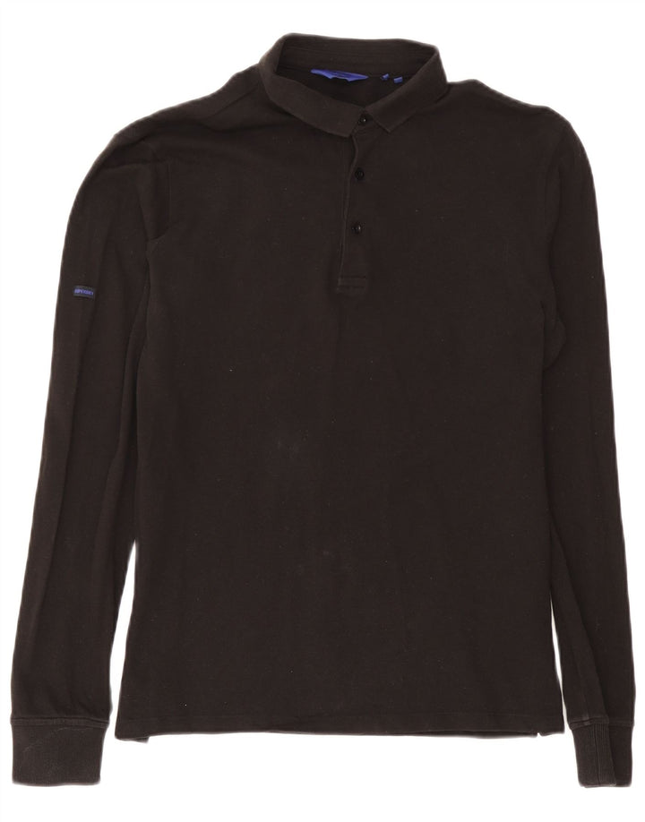 Tricou polo cu mânecă lungă pentru bărbați Superdry, bumbac mediu negru