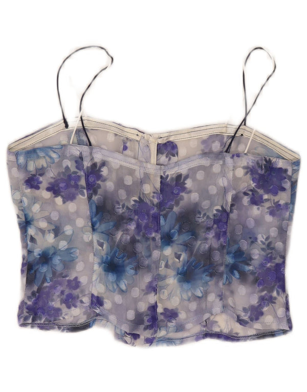 Corset Vintage pentru femei See Through Top UK 10 Small Blue Floral