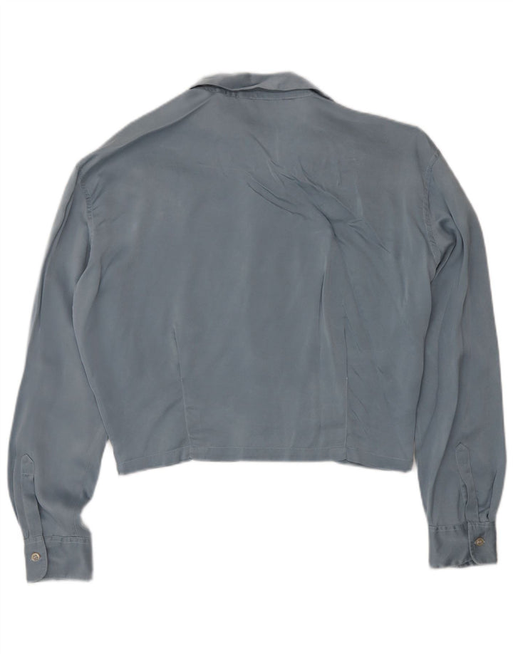 Bluză de damă vintage cămașă crop IT 44 mătase albastră medie