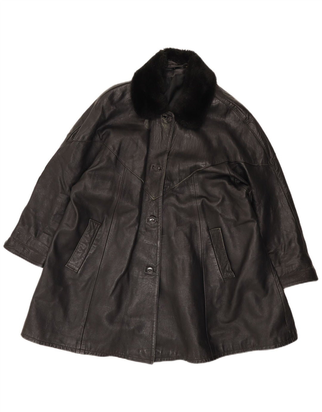 Palton din piele vintage pentru femei UK 14 mare negru