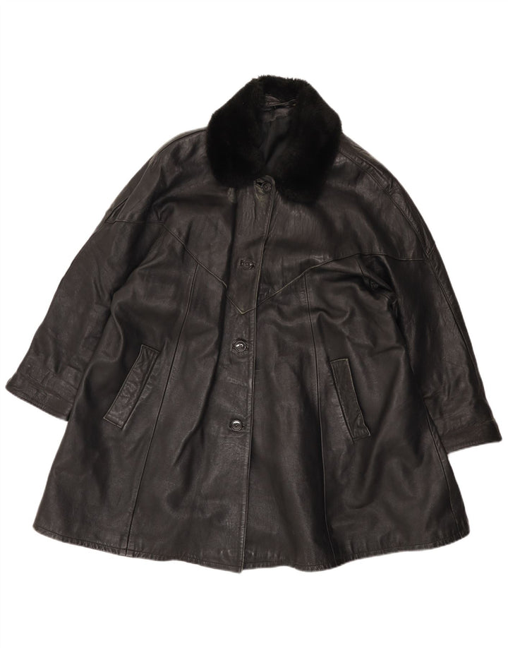 Palton din piele vintage pentru femei UK 14 mare negru