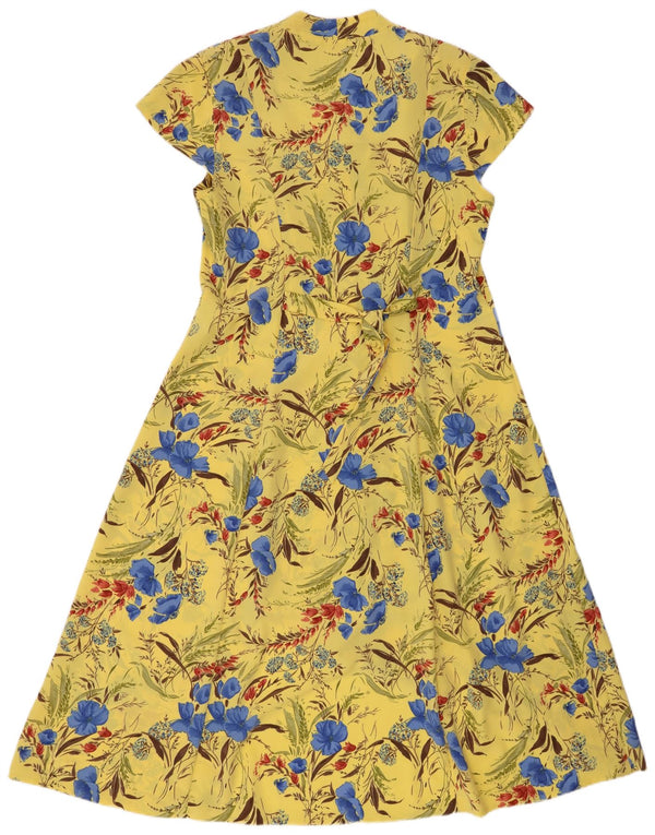 Rochie cămașă Vintage pentru femei cu mâneci scurte EU 44 XL Galben Poliester Floral