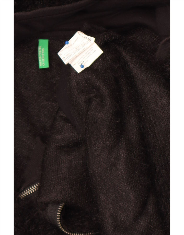 Jachetă din lână cu glugă Benetton pentru femei UK 14 Poliester mediu negru