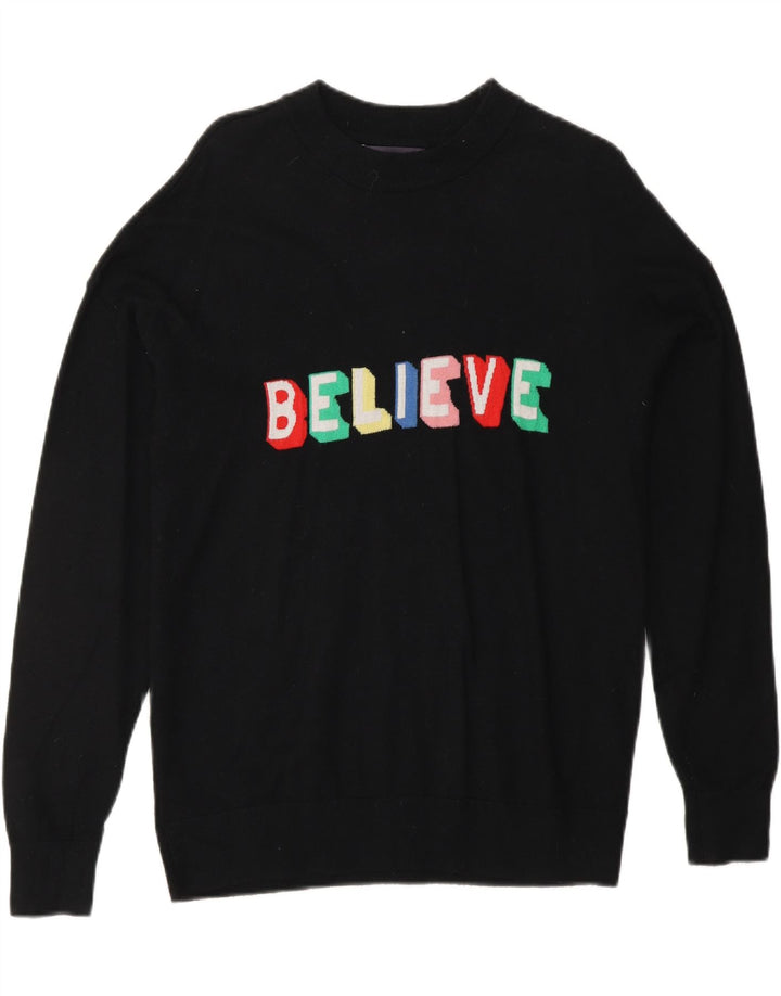 MARKS & SPENCER Pulover cu decolteu rotund cu grafic pentru femei UK 14 Medium Negru